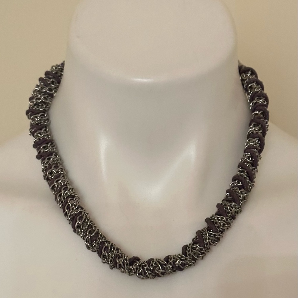 SILVER & LAVENDER Adjustable, Wrapped Rope Chain Necklace